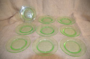 45) Depression Green Uranium? Glass 5 Saucers 5 Dessert Plates