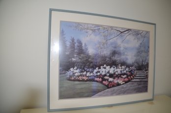 112) Large Framed Garden Flower Path Scene 41x31