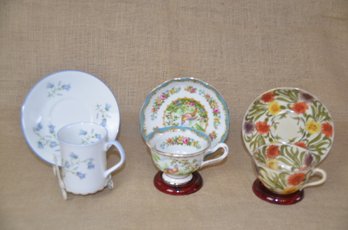 (#101) Cup And Saucer Sets (3) ~ Elizabethan ~ Royal Albert ~ Indonesia With Stands