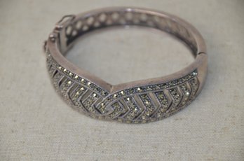 (#521) Marcasite Sterling Silver Bangle Clasp Bracelet