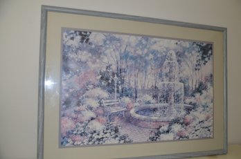 114) Framed Picture Water Fountain Signed Curran 44x31