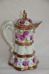 19) Vintage Chocolate Tea Pot Floral Rose Motif. With Lid Approx 9.5'