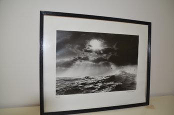 117) Framed Print Black And White Picture Open Ocean Sky Signed Weal A Parent 29x24