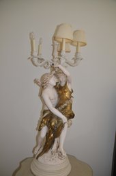 5) Antique French Signed Moreau Cast Metal? Statue Figurine Lamp (No Cord- Some Chips) Metal 5 Arm Candelabra