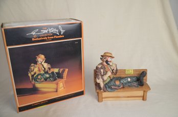 39)  Emmet Kelly Clown SITTING ON PARK BENCH Jr. Collection Flambro #6064/1500  With Box