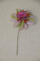 (#525) Vintage Unique Lalo Brooch Pin Rhinestone Flower Acrylic Signed