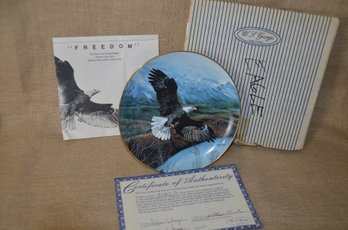 (#105) Bradex Knowles Decor. Plate Soarin Majesty Freedom Eagle By Charles Frace #5127G Box With Certificate