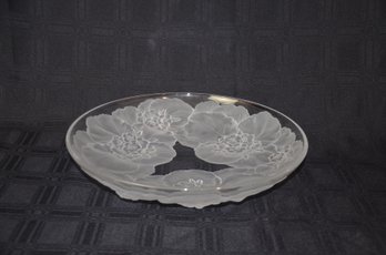 43) Footed Pressed Glass Frosted Floral Embossed Heavy Large 13' Platter