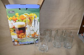 (#132) Libbey 8 Jumbo 1 Liter Clear Glass Beer Mugs ~ 16oz. 2 Liter Beer Mugs Lot Of 4