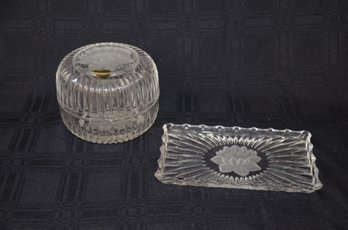 44) Lead Crystal Diamond Cut Covered 5' Decorative Trinket Box And Crystal Tray For German Stollen Cake
