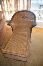 Wicker Lounge Chair With Cushion - Slight Unraveled On Leg