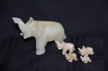 113) Onyx White Elephants With 4 Baby Elephants Approx. 3.5'H