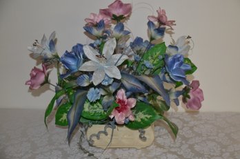 (#53) Silk Floral Artificial Floral Arrangement Pink And Blue In Ceramic Vase