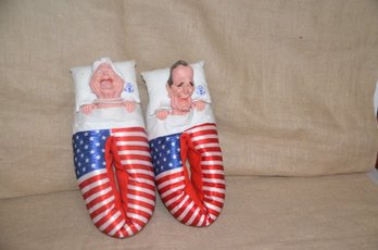 (#79) George And Barbara Bush Slippers Red White And Blue