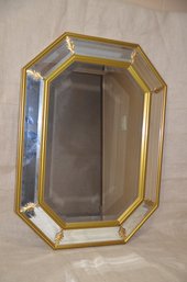 (#71) Wood Wall Hanging Decorative Beveled Mirror Gold Frame Hang Either Way