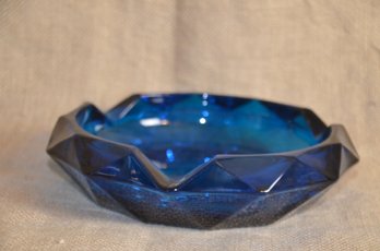 56) Viking Art Glass Dark Blue Cigar Ashtray Diamond Cut Pattern Large 8.5'
