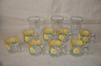 (#139) Sunflower 8 Glass Coffee Mugs ~ Luminare 3 Glasses