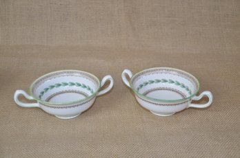 (#109) Vintage Mintons Ashbourne England Porcelain Handled Soup Bowls 6.5x2 Set Of 2