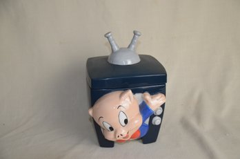 44) Vintage Porcelain 3-D Porky Pig TV Cookie Jar THAT'S ALL FOLKS Looney Tunes Warner Bros.