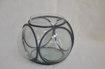 119) Encased Glass And Iron Metal Decorative Bowl 7.5'H