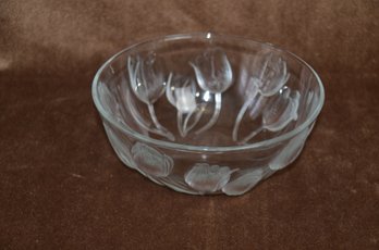 (#18) Teleflora Clear Crystal Glass Tulip Etched Bowl 7.5' Dia.