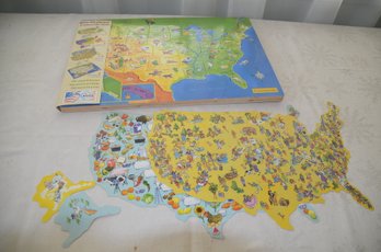 (#21) Large Wood State Map 50 The Nifty 60 Pieces