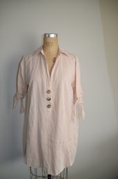 (#104LS) ZARO Light Peachy Women's Dress Cotton Linen Size Small
