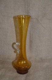 61) Vintage MCM Art Glass Amber 10' Tall Stem Vase Clear Handle