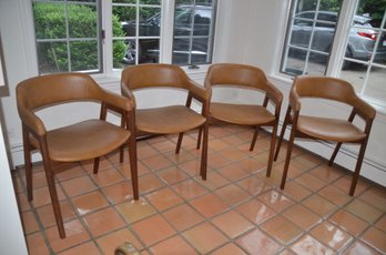 West Elm Leather Seat Wood Legs Dining Chairs Set Of 4 --- Like New 1 Year Old