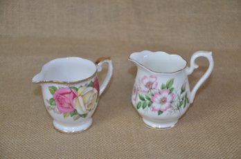 (#112) Vintage Porcelain England Royal Albert WILD ROSE Creamer 3.5' ~ Queens LADY SYLVIA Creamer 3'