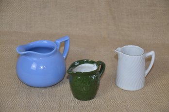 (#113) Blue Ceramic LIPTON TEA Creamer Pitcher 3'~ White Porcelain Germany Creamer Pitcher  ~ Green Unmarked