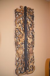85) Antique Unique 2 Piece Carved Wood Decorative Wall Hanging Panels
