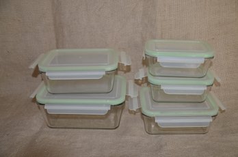 (#279) Glass Storage Containers With Snap On Lids Set Of 5