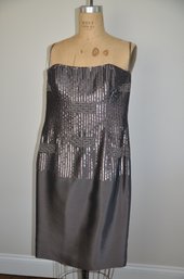 (#16LR) PAMELA DENNIS  Coutour Silk Evening Mid Length Dress Size 8 Grayish Beaded