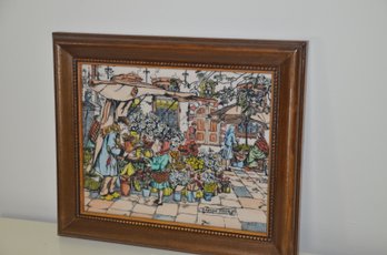 128) Etched Anton Pieck Farmers Market At Flower Shop Art Framed 12x10