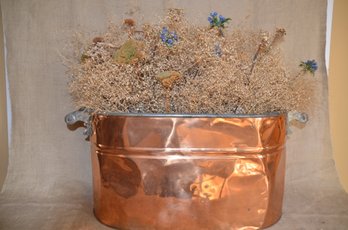 86) Copper Boiler Handled Wash Tub Planter With Dried Flower Arrangement