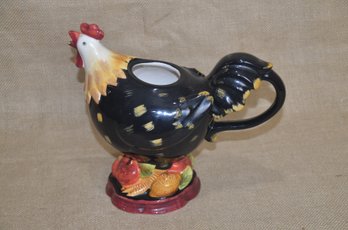(#80) Ceramic Black Colorful Rooster Pitcher (tiny Chip On Beak)