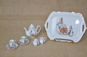 (#115) Beatrix Potter Germany Petite Tea Party Serving Set 8 Pieces (tray 6.25x4.5)