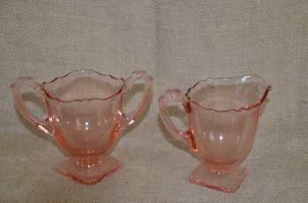 50) Depression Pink Glass Sugar And Creamer Set