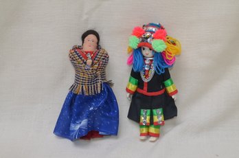 100) Thailand Chiangmai Porcelain Face Doll 8'h AND Mexican Folk Art Hand Made Hand Woven Doll