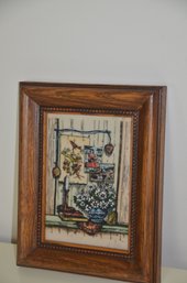 130) Vintage Engraved Art Flower & Birds Framed 7x9