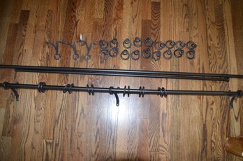 2 Black Window Curtain Rod With 30 Curtain Rings  - See Description