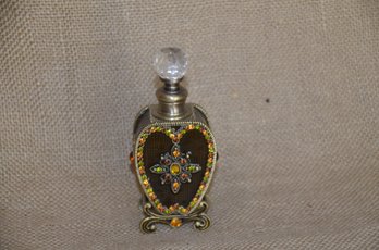 (#221) Perfume Bejeweled Metal Enamel Heart Shape Colorful  Rhinestones