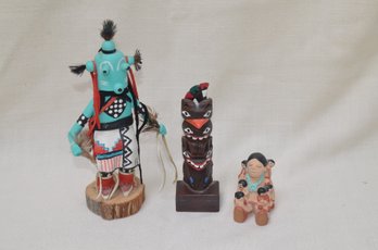 101) Hopi Kachina Doll, Totem Pole, Native American Figurine