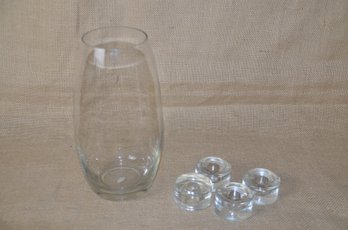 (#148) Glass Vase 4x10 ~ Set Of 4 Glass Votive Holders 2'