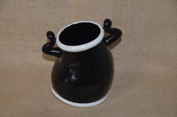 (#116) Black Ceramic Crocked Vase 7'