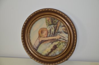 131) Vintage Artini Engraved Twin Etched Hand Painted Four Dimensional Young Girl 13' Diag.