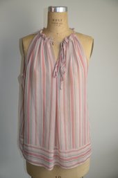 (#109LS) MAX STUDIO Sleeveless Women's Lined Summer Top Size L Colors/Beige Peach Strips