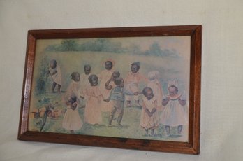 50) Vintage Edmund Marion Ashe RING AROUND THE ROSIE Black Americana Print Glass Wood Frame