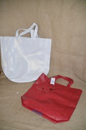 (#188) White And Red Tote Handbag